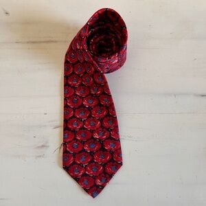 Ermenegildo Zegna red burgundy blue floral polka silk Tie ~ 3.75 X 60